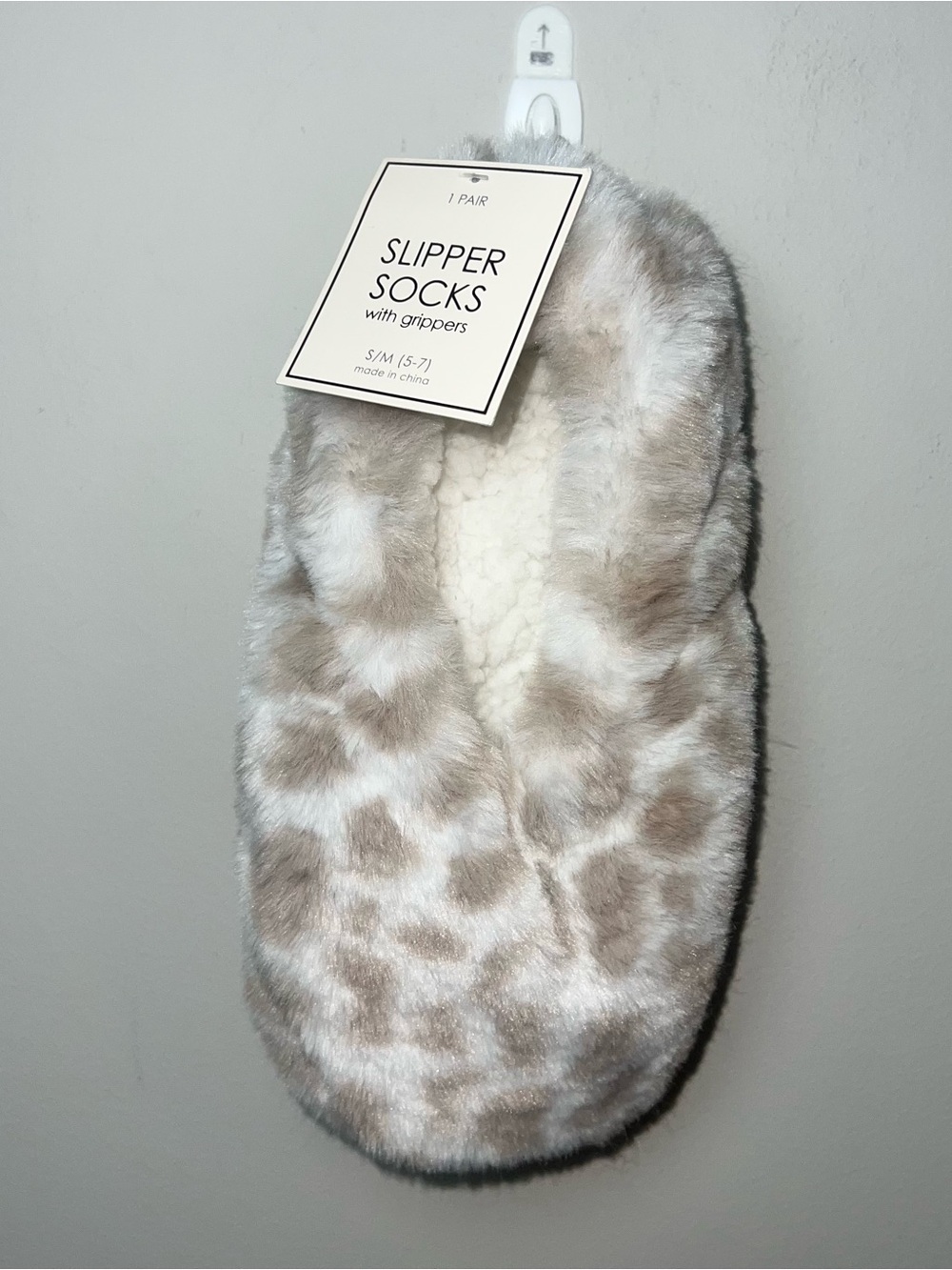 Slipper Socks with Grippers - Plush Beige Animal Print